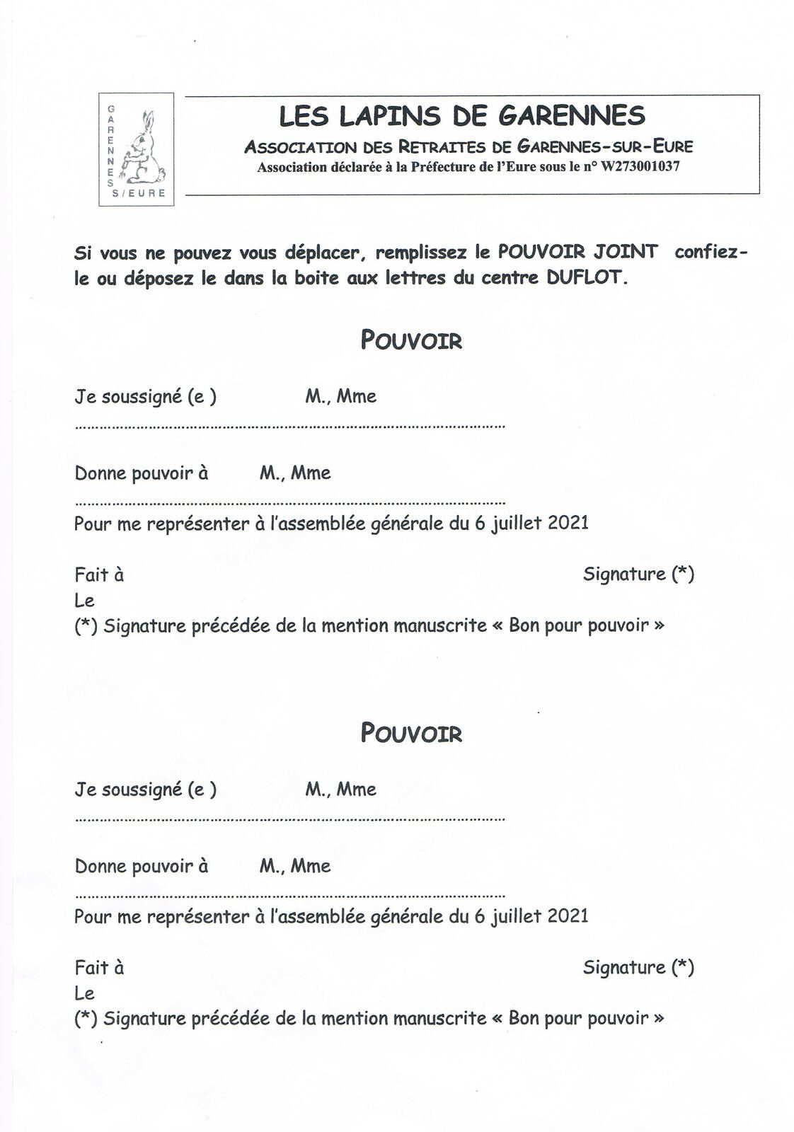 ASSEMBLEE GENERALE DE L'ASSOCIATION LE mardi 6 juillet 2021 à 14 H30