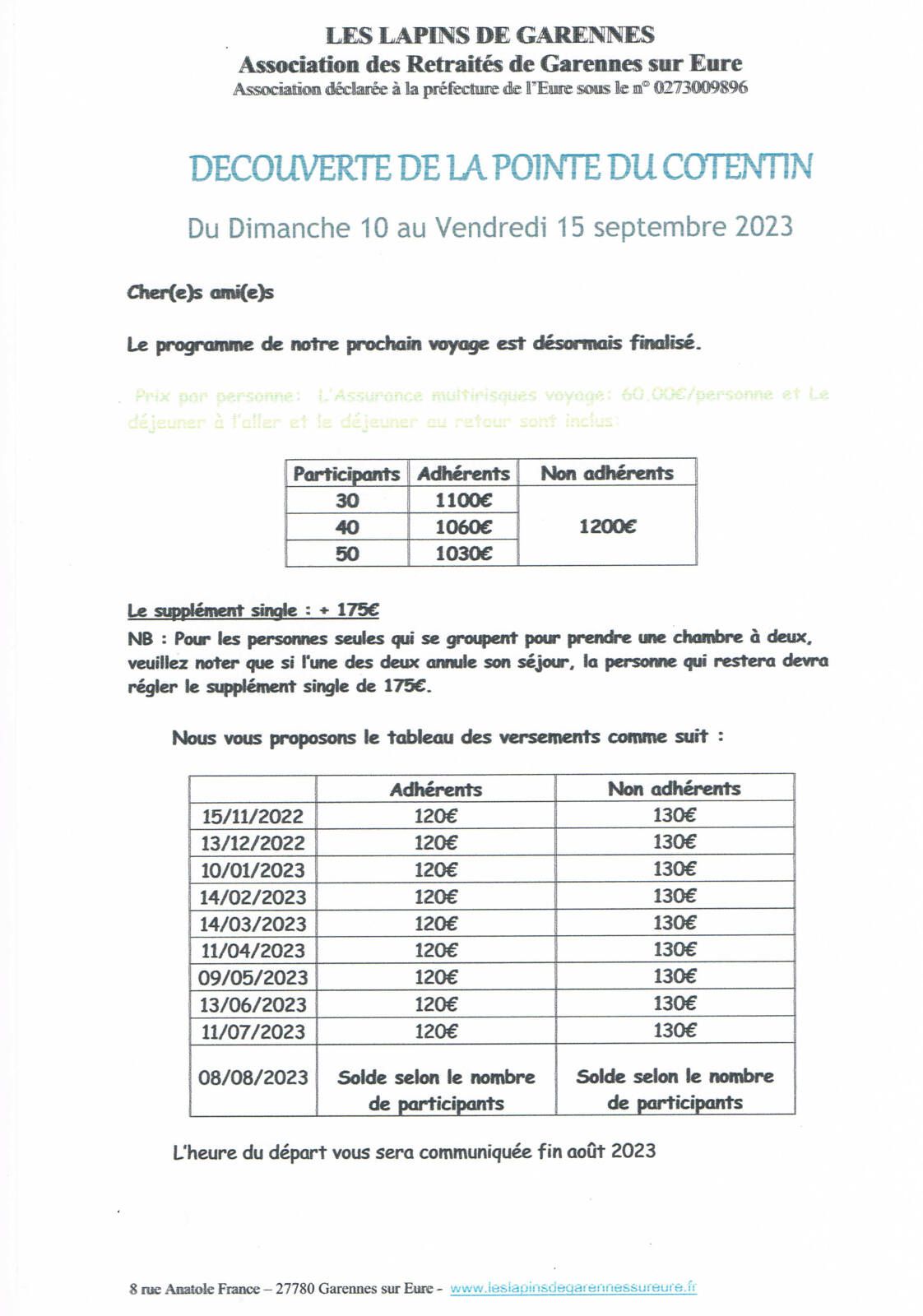 Le voyage de septembre 2023