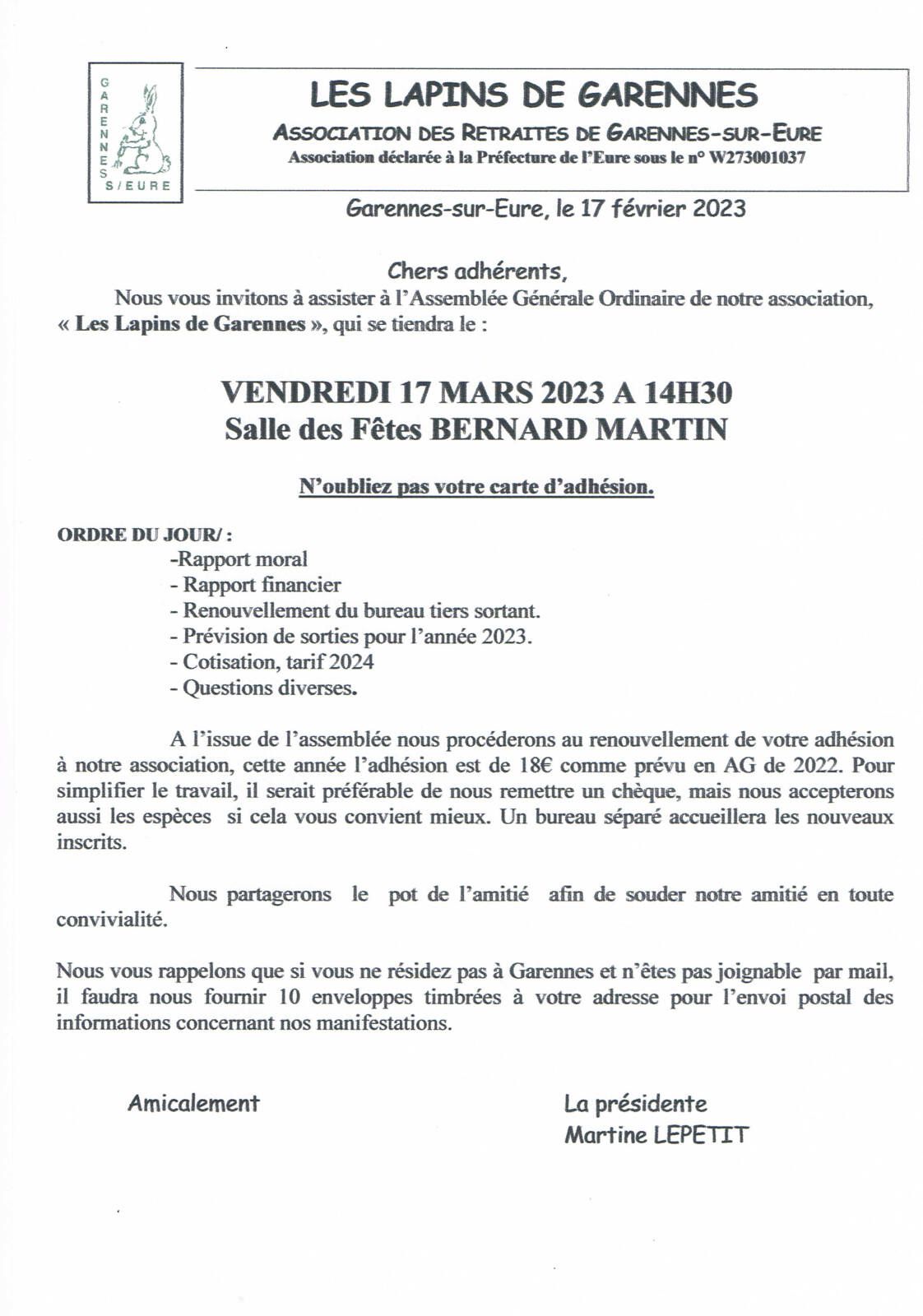 ASSEMBLEE GENERALE DU 17 MARS 2023