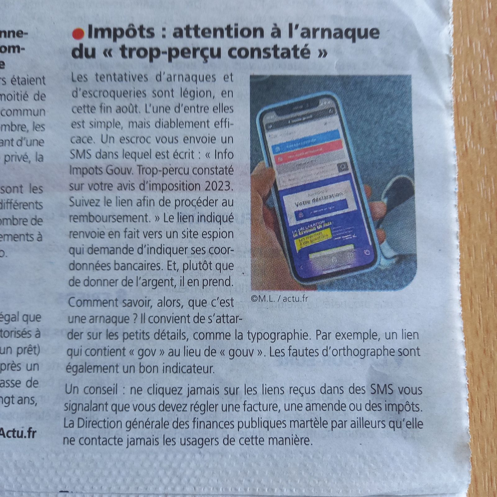 Un article intéressant : IMPÔTS, ATTENTION A L'ARNAQUE !